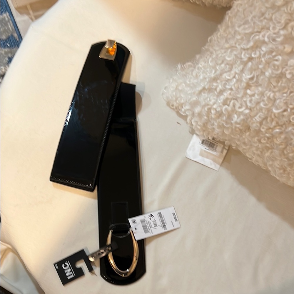 Black Patent Leather Belt with Gold Buckle